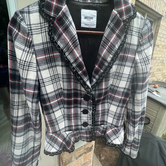 MOSCHINO JEANS Blazer Jacket Knit Black & White Women’s Size Small Made in Italy - Picture 9 of 16